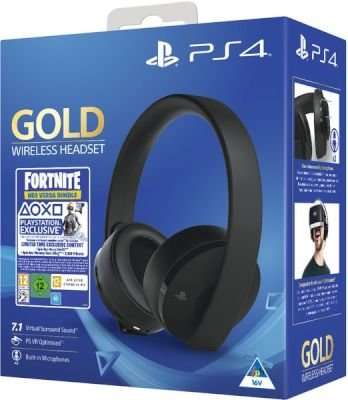 Sony Playstation Gold Wireless Over-Ear Headphones and Fortnite Neo Versa Bundle (Black)