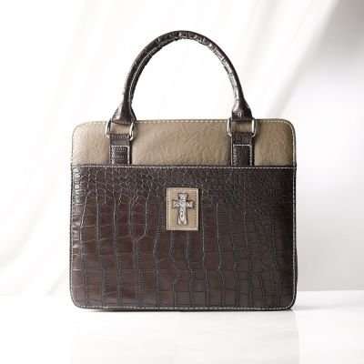 Brown & Tan Bible Cover with Croc Pattern (Medium)