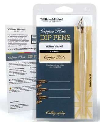 William Mitchell Calligraphy Copperplate Dip Pen - 3 Elbow Nibs and Holder