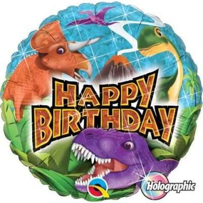 Birthday Dinosaurs Round Holographic Foil Balloon (46 cm)