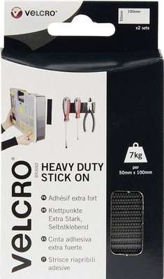 Velcro Stick On Heavy Duty Strips (5x10cm)(Black)(2 Strips)