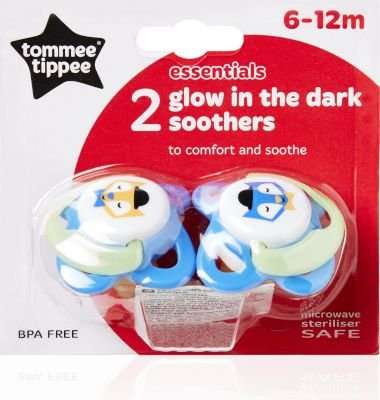 Tommee Tippee - Essentials Glow-in-the-Dark Soother (6 - 12 Months | Supplied May Vary | 2 Pack)
