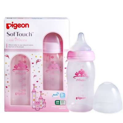 Pigeon SofTouch 6461 2-Piece Peristaltic Plus Nursing Bottle (Wide Neck)(240ml)(M-Cut Teat)(Little P