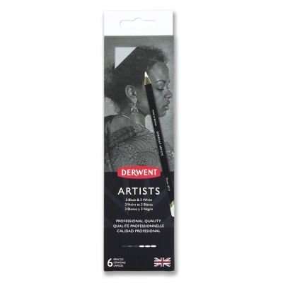 Derwent Artists Black and White Pencil Metal Tin Set (Contains 3 x Black Pencils and 3 x White Penci