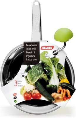 Ibili Clasica Stainless Steel Food Mill with 3 Sieve Sizes (20cm)