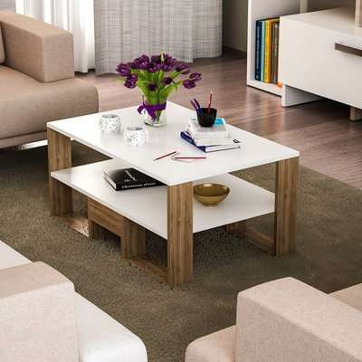 Homemark Armoire's Golden Coffee Table (White and Walnut)