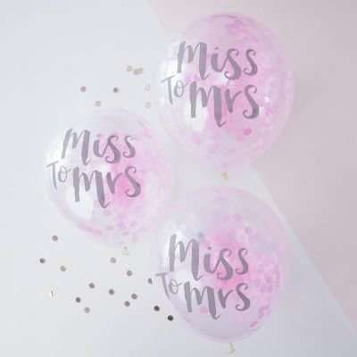 Team Bride -  Miss to Mrs Printed Pink Confetti Balloons