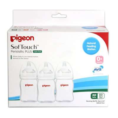 Pigeon SofTouch 0883 3-Piece Peristaltic Plus Nursing Bottle (Wide Neck)(160ml)(SS-Cut Teat)(Pidgeon