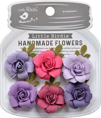 Little Birdie Birds and Berries Amica Flower Embellishments (6 Pieces)(Assorted Pink and Purple)