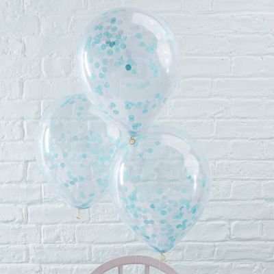 Pick & Mix - Blue Confetti Filled Clear Party Balloons (5 Pack)