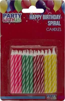 Spiral Cake Candles 24's (Assorted Colours)