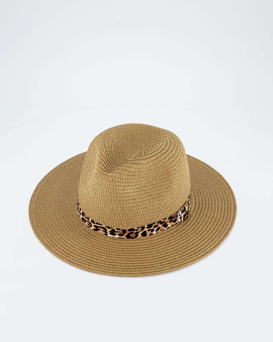 Dazzle Fedora with Leopard Trim - Camel (One Size Fits All)
