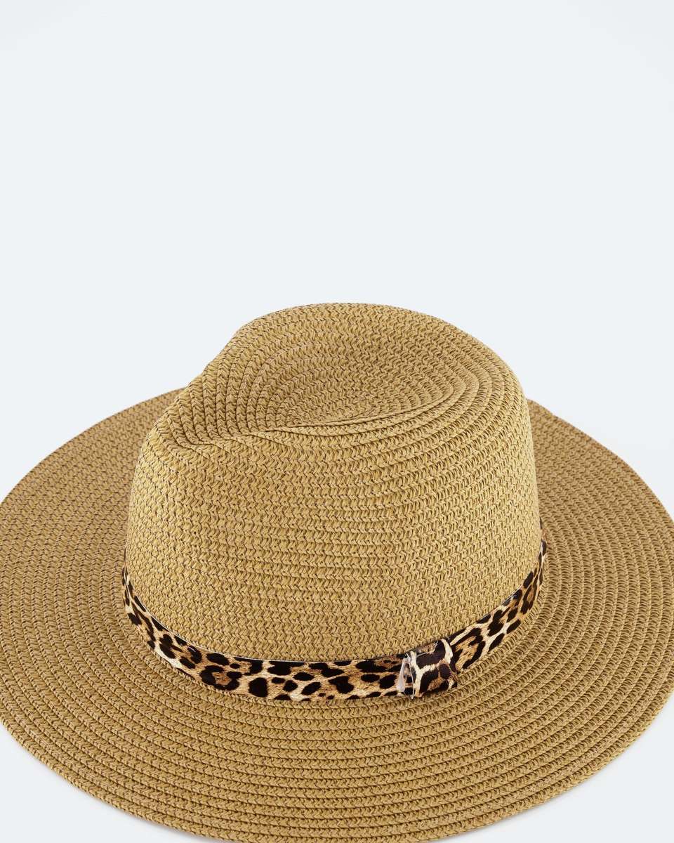 Dazzle Fedora with Leopard Trim - Camel (One Size Fits All)