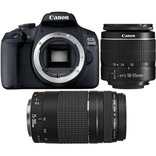 Canon EOS 2000D Digital SLR Camera Double DC Kit - EF-S 18-55mm IS II and EF 75-300mm f/4-5.6 II (24