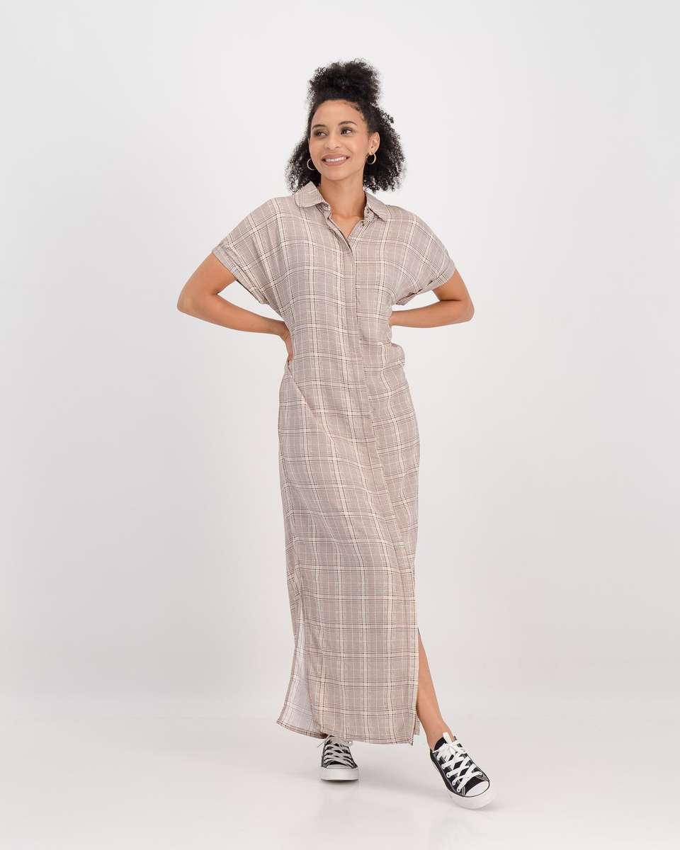 Miss Mode Maxi Shirt Dress - Brown Check (XL)