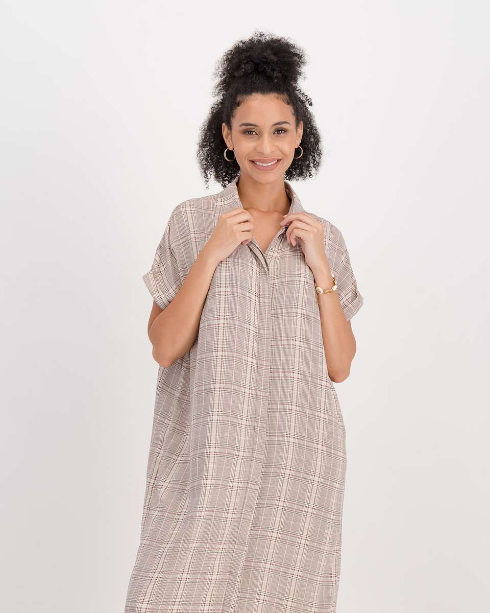 Miss Mode Maxi Shirt Dress - Brown Check (XL)