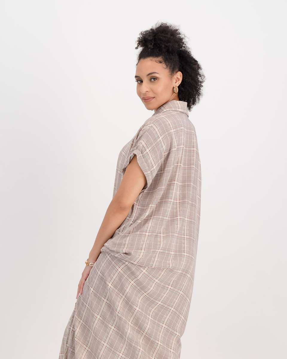 Miss Mode Maxi Shirt Dress - Brown Check (XL)