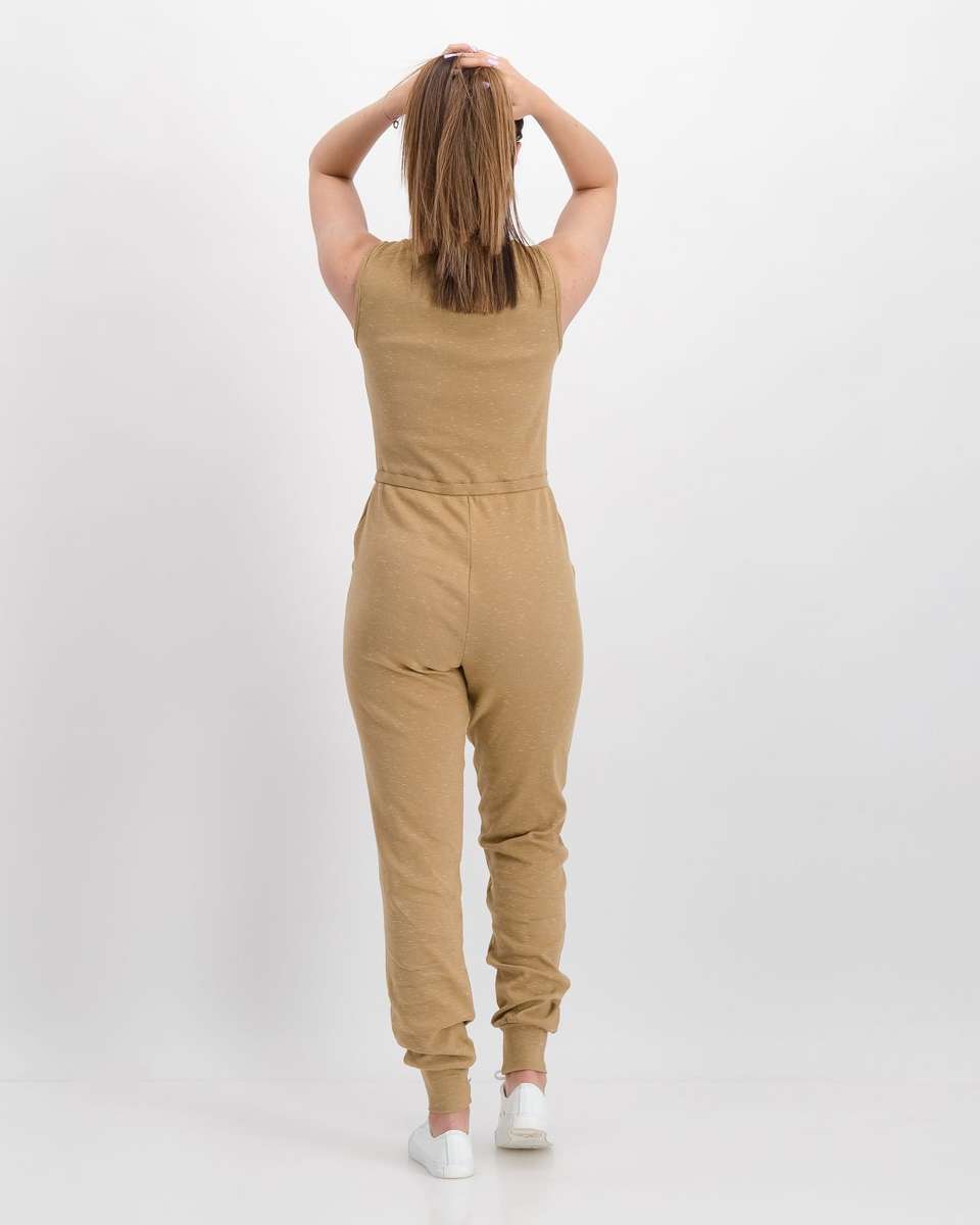 Miss Mode Sleeveless Rib Jumpsuit - Taupe (XS)
