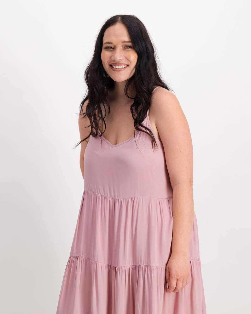 Mode Curve Short Strappy Tiered Dress - Blush (44)