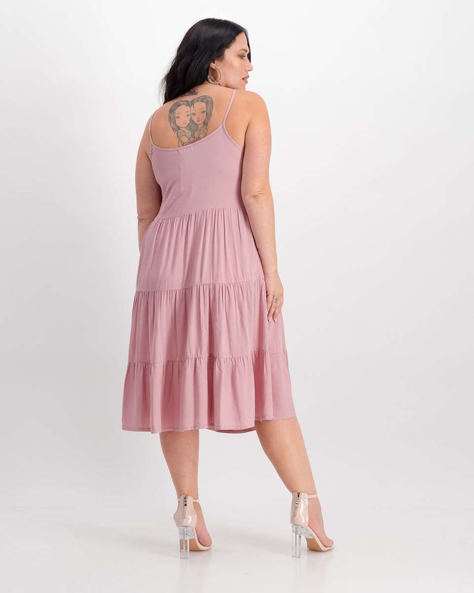 Mode Curve Short Strappy Tiered Dress - Blush (44)