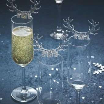 Silver Christmas - Glitter Antler Glass Decorations (Silver)(10 Pack)