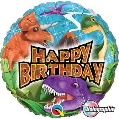 Birthday Dinosaurs Round Holographic Foil Balloon (46 cm)