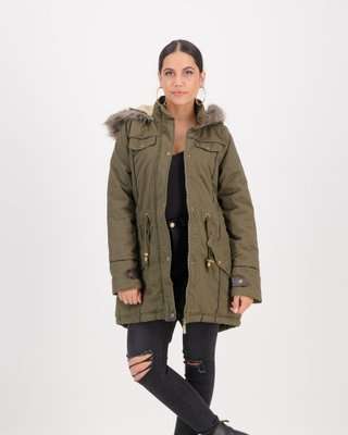 Brave Soul Allure Parka Coat With Chunky Faux Fur Trim (Khaki)(12)