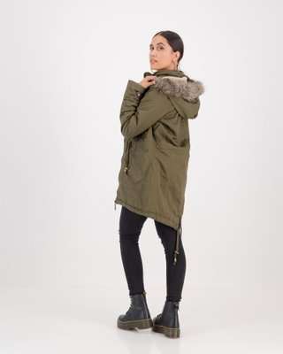 Brave Soul Allure Parka Coat With Chunky Faux Fur Trim (Khaki)(12)