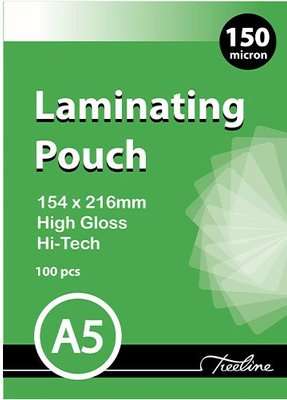 Treeline 150 Micron Laminating Pouches (A5)(154x216mm)(Box of 100)
