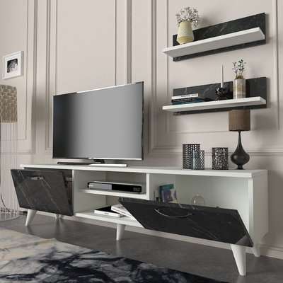 Homemark Armoire's Geacles TV Unit (Marble Look and White)
