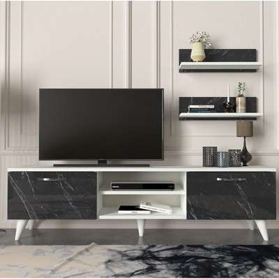 Homemark Armoire's Geacles TV Unit (Marble Look and White)