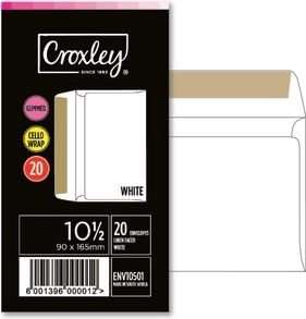 Croxley 10 1/2 Linen Faced Gummed Envelopes - Banded Packs of 20 (90 x 165mm)(White)(Box of 20 Packs