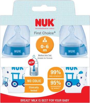 NUK First Choice Bottle with Temperature Control - Tractor (0-6 Months)(150ml)(2 Pack)