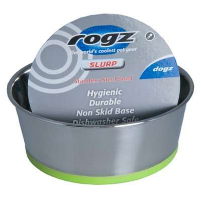 Rogz Stainless Steel Slurp Dog Bowl - Small 550ml (Lime Base)