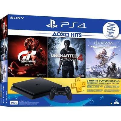 Sony PlayStation 4 Slim Console (500GB) - With Horizon Zero Dawn: Complete Edition, Uncharted 4: A T