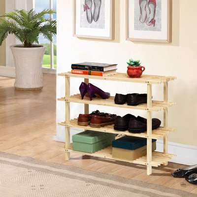 Eco Fir Wood 4 Layer Shoe Rack (Natural Wood)