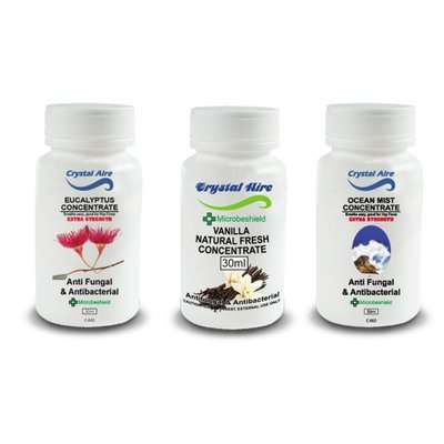 Crystal Aire Purifier Concentrate 3-Pack (Vanilla, Ocean Mist, Eucalyptus)
