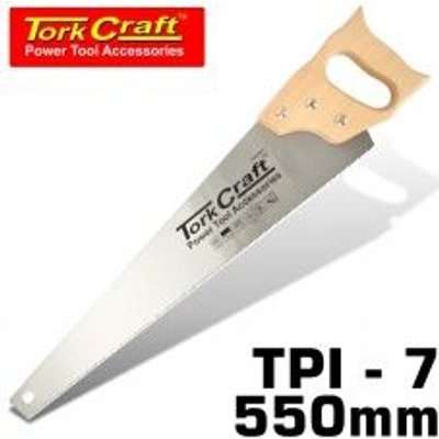 Tork Craft Hand Saw (550mm 7Tpi 0.9mm Temp. Blade Wood Handle)