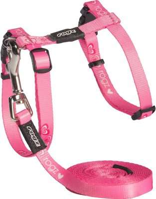 Rogz KiddyCat Cat H-Harness and Lead Combination - Extra Small 8mm (Pink Hearts Design)