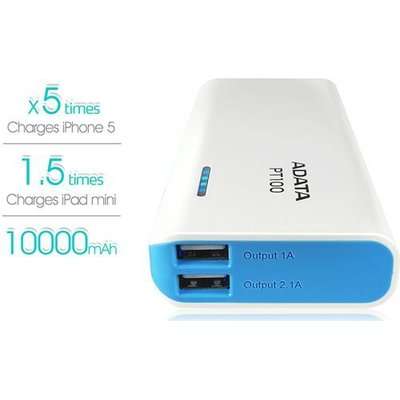 Adata PT100 Power Bank (10000mAh)(White & Blue)