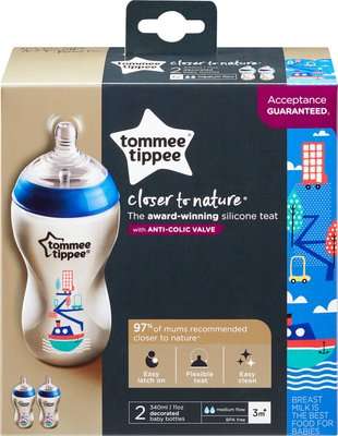 Tommee Tippee - Closer to Nature Decorated Bottle (Boy | 340ml | 2 Pack)