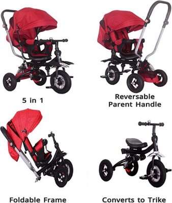 Little Bambino Trendsetter 5 in 1 Canopy Kids Tricycle (Ages 1-6)(Red)