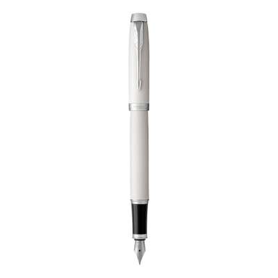 Parker IM Medium Nib Fountain Pen (White with Chrome Trim)(Blue Ink) - Presented in a Gift Box