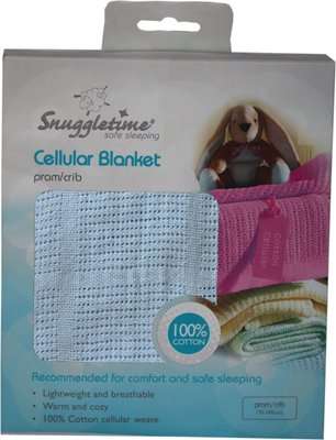 Snuggletime Cotton Cellular Blanket for Pram or Crib (Blue)