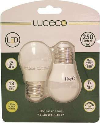Luceco B45 Classic 3W Non-Dimmable LED Mini Globes - E27 Screw (2700K Warm White)(2 Pack)
