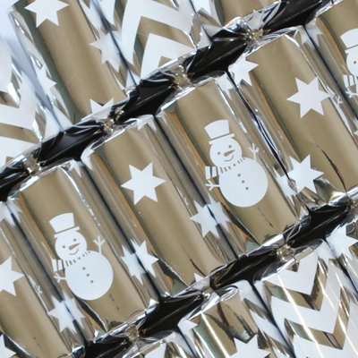 Family Silver Snowmen Christmas Crackers (12 Pack)