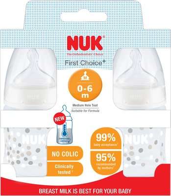 NUK First Choice Bottle with Temperature Control - Confetti (0-6 Months)(150ml)(2 Pack)