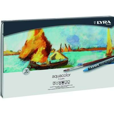 Lyra Acquacolor Water-Soluble Wax Crayons (Metal Box of 48 Pack)
