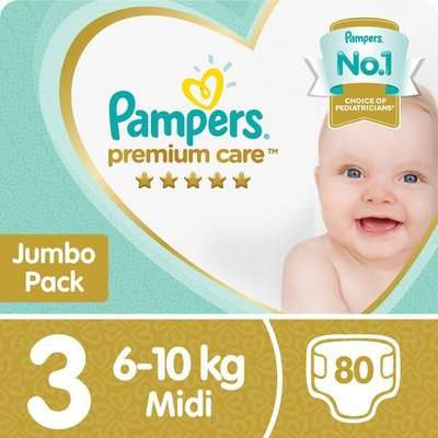 Pampers Premium Care (Size 3 | Midi | 6-10kg | Jumbo Pack - 80 Nappies)