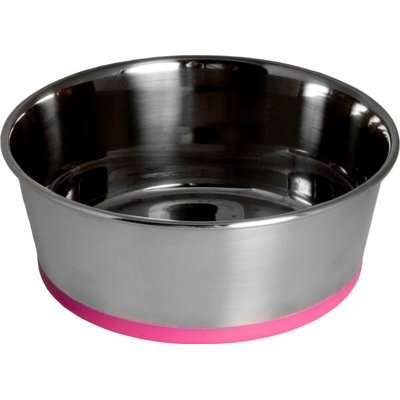 Rogz Stainless Steel Slurp Dog Bowl - Large 1700ml (Pink Base)